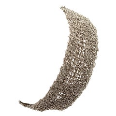 Italian 14k White Gold Wide Cable Mesh Bracelet w/ Push Bar Clasp
