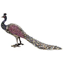Antique Viennese Ruby Sapphire Jeweled Peacock 