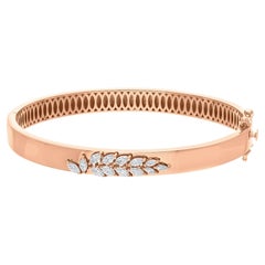 Real 0.8 Carat SI/H Marquise Brilliant Cut Diamond Bangle Bracelet 14k Rose Gold