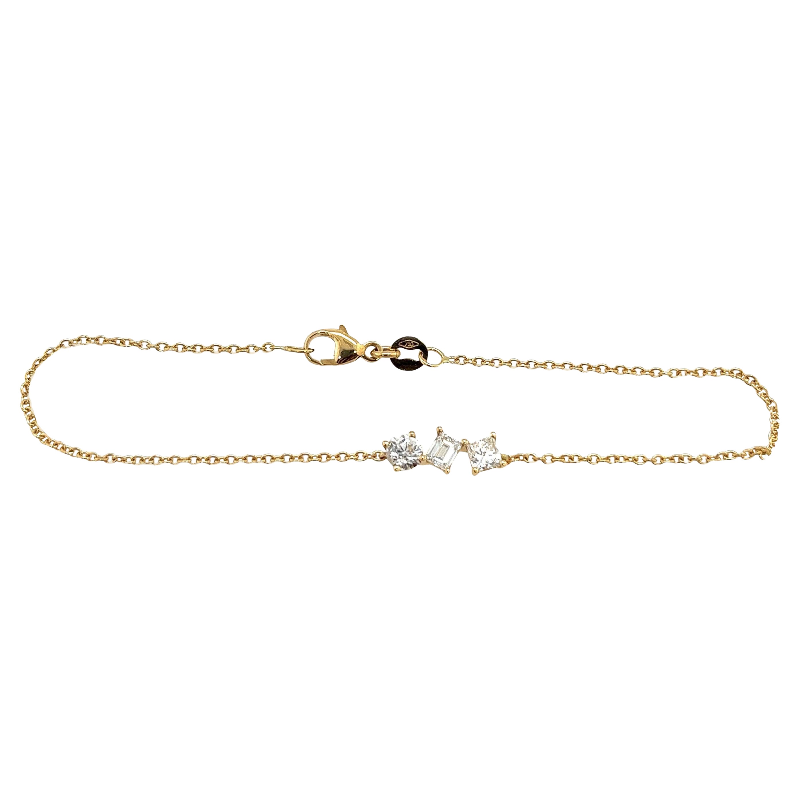18ct Yellow Gold Mix Shape Diamonds Bracelet, 0.75ct