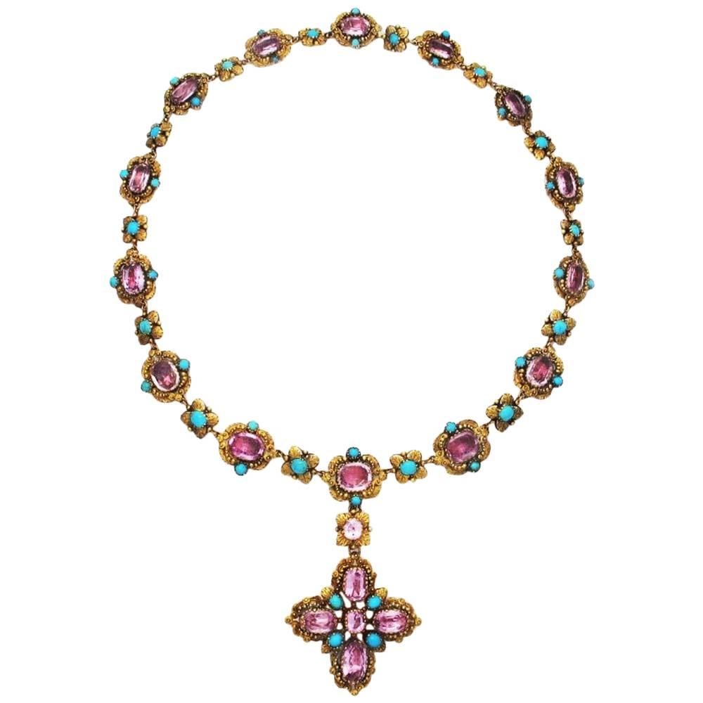 Antique Georgian Topaz Turquoise Gold Necklace