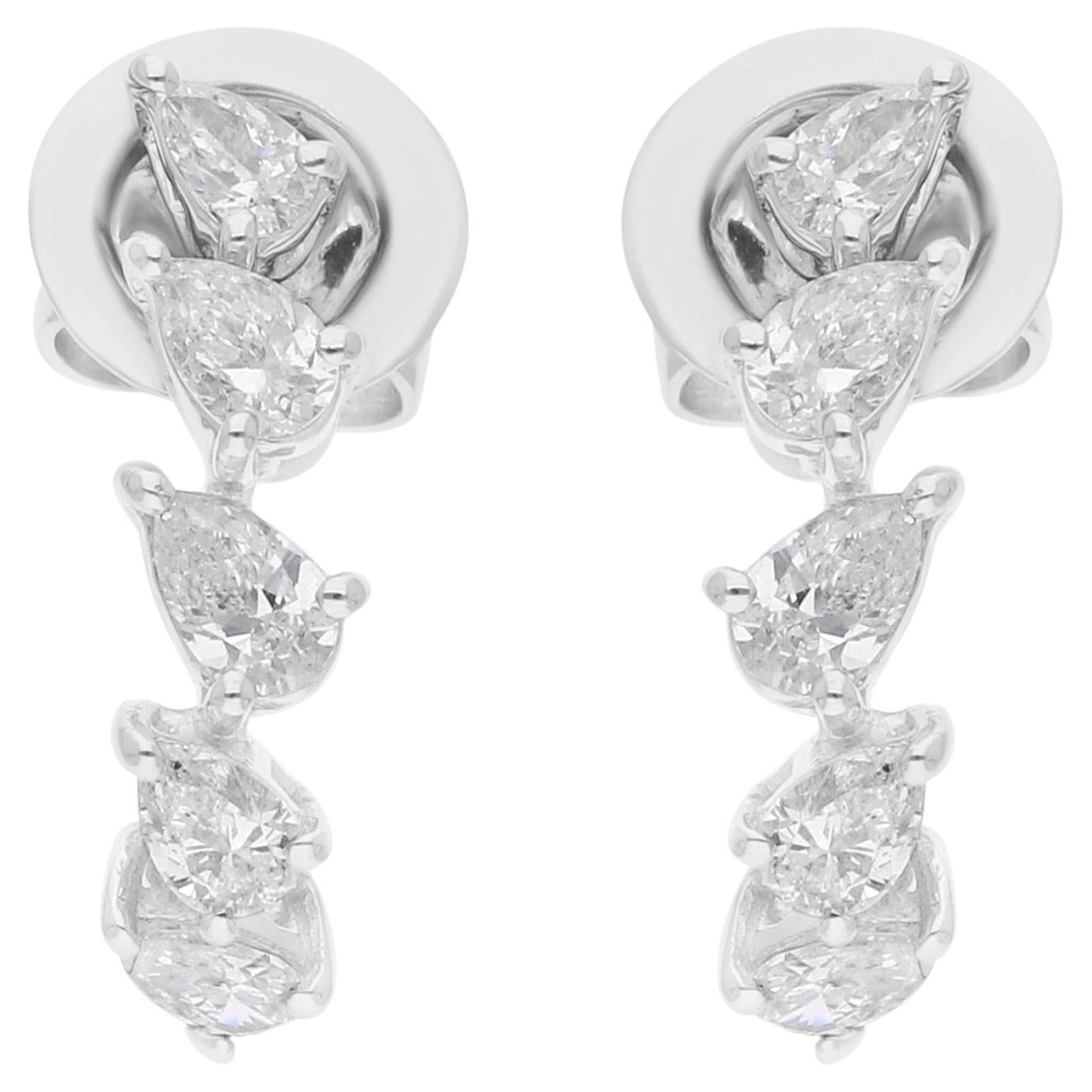 Natural 0.83 Carat SI/H Pear Brilliant Cut Diamond Earrings 18 Karat White Gold