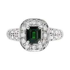 IGI Certified 0.72ct Natural Tsavorite and 0.35ct Natural Diamonds Platinum Ring