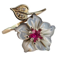 Anello Fiore intagliato 14k con pietre preziose