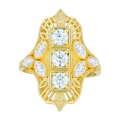 Vintage style moissanite 14k gold engagement ring.