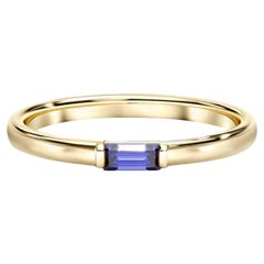 Baguette lab sapphire 14k gold ring.