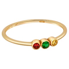 Three Stone 14k gold stakable ring.