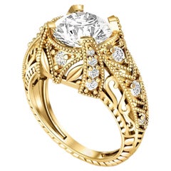 Vintage style 1.5 ct Round Moissanite Engagement 14k Gold Ring.