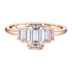 Three Stone Emerald Cut Moissanite Engagement 14k gold Ring.