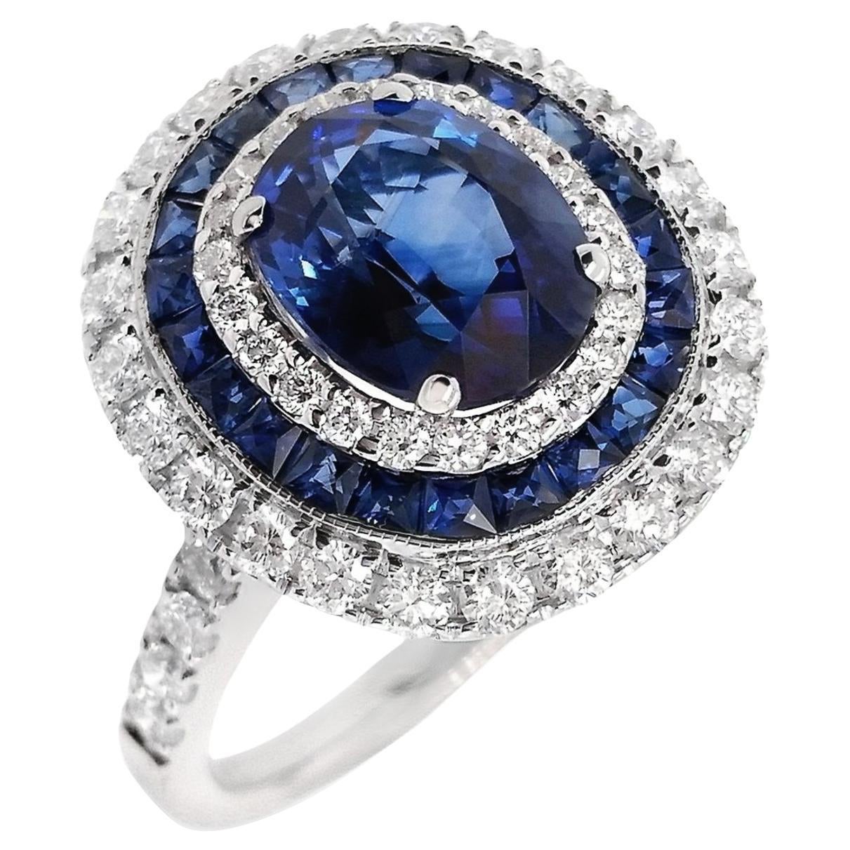 IGI Certified 2.87ct Natural Sapphires and 0.74ct Diamonds 18k White Gold Ring