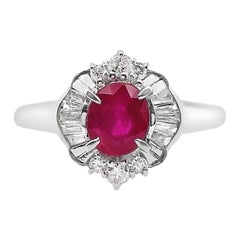 Anillo de platino con rubí de Birmania certificado IGI de 1,01 ct y diamantes naturales de 0,33 ct