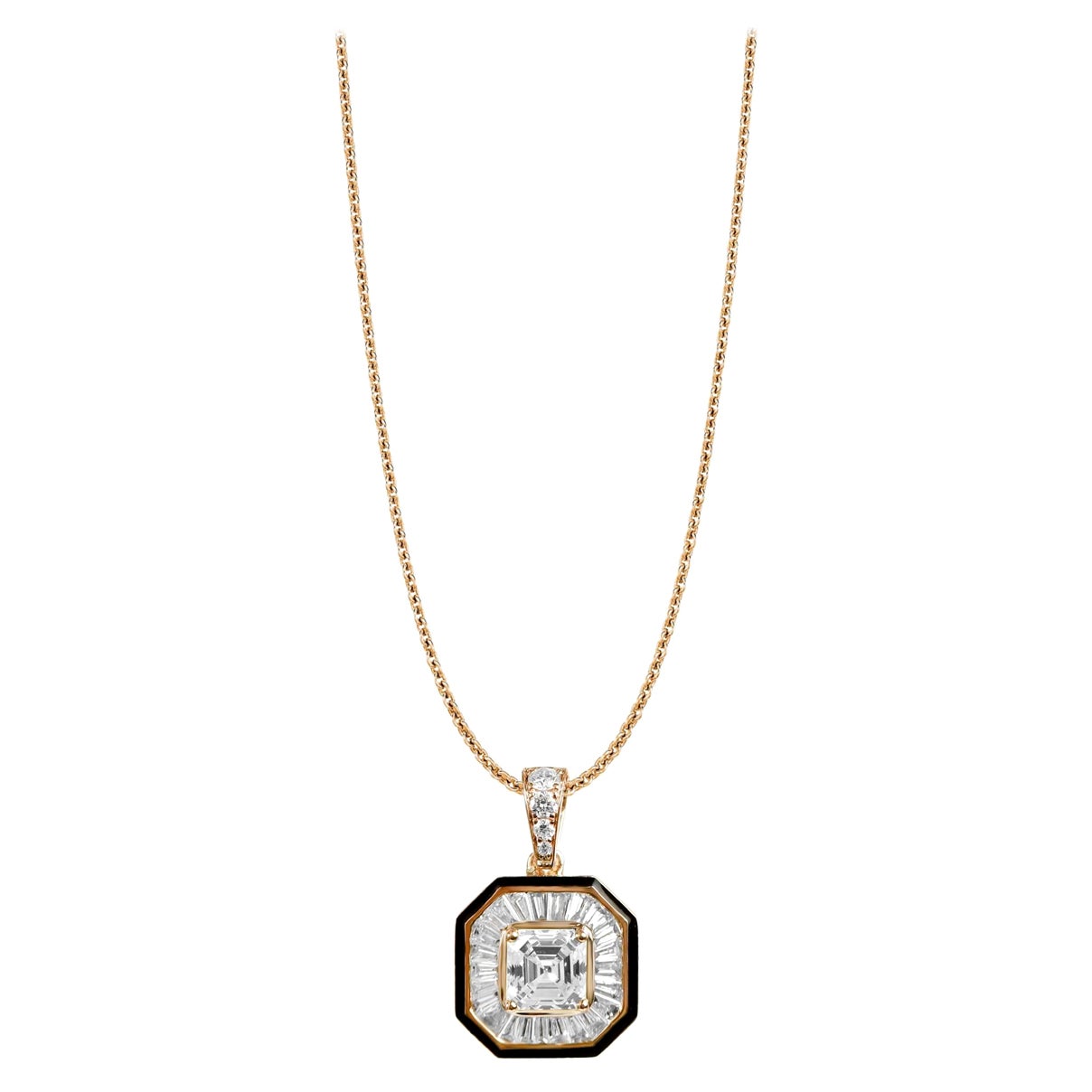 GIA Report Certified 1 Carat Asscher Cut E VS Diamond Halo Pendant Necklace