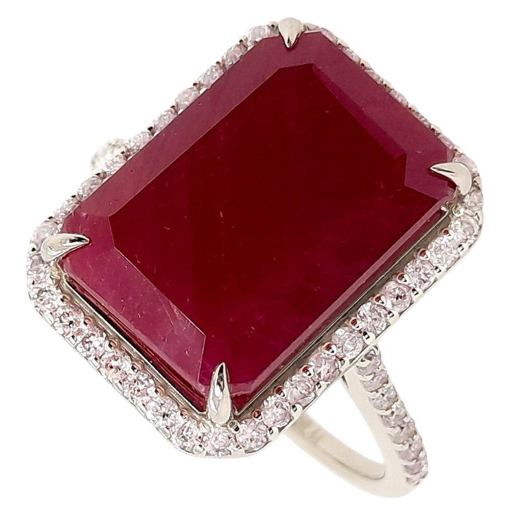 IGI Certified 9.74ct Not-treated Ruby and 0.44ct Diamonds 14k White Gold Ring For Sale