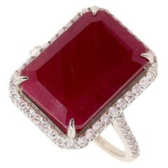 IGI Certified 9.74ct Not-treated Ruby and 0.44ct Diamonds 14k White Gold Ring
