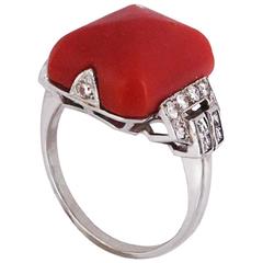 Vintage Art Deco Coral Diamond Ring
