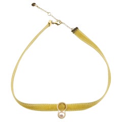 Nathalie Jean Contemporary Perle 18 Karat Gelbgold Samt Choker Halskette