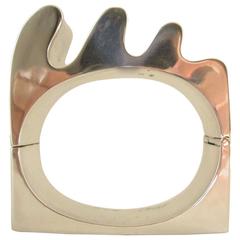 Sterling Silver Mexican Modernist Hinged Cuff Bracelet