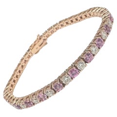 Luxurious Tennis Bracelet 9.60 Carat Diamonds and Sapphires 14k Rose Gold