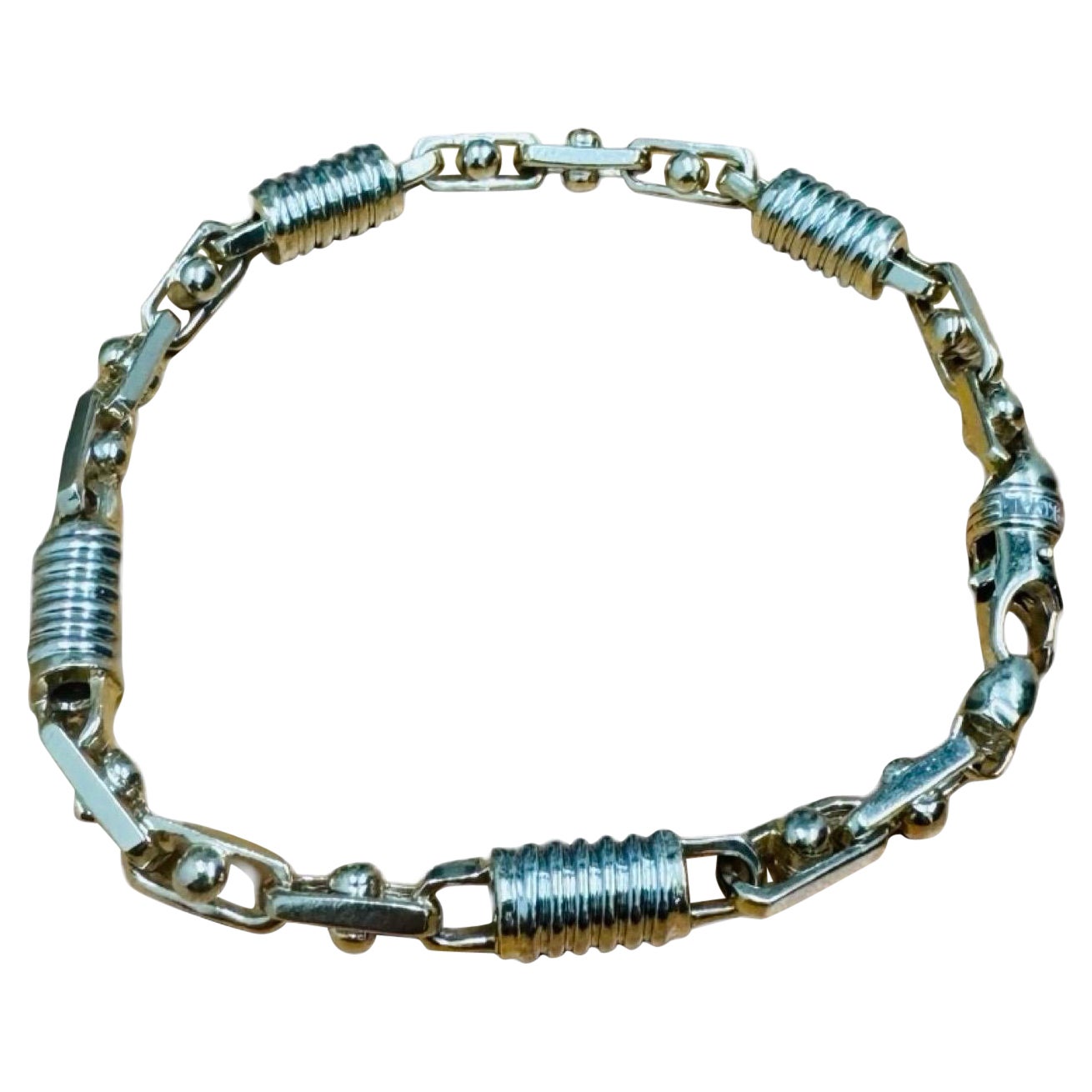 Vintage Italian 14K Gold Two-Tone Men’s 8mm Bracelet Fancy High-End Design For Sale