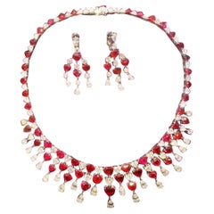Emilio Jewelry zertifizierte 84,00 Karat unbehandelte Rubin-Herz-Halskette & Ohrring