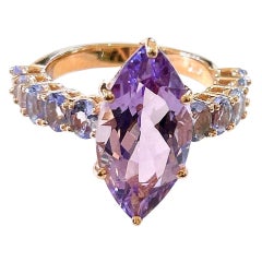 Anillo Bochic "Orient" de amatista natural y tanzanita lila en oro de 18 quilates y plata