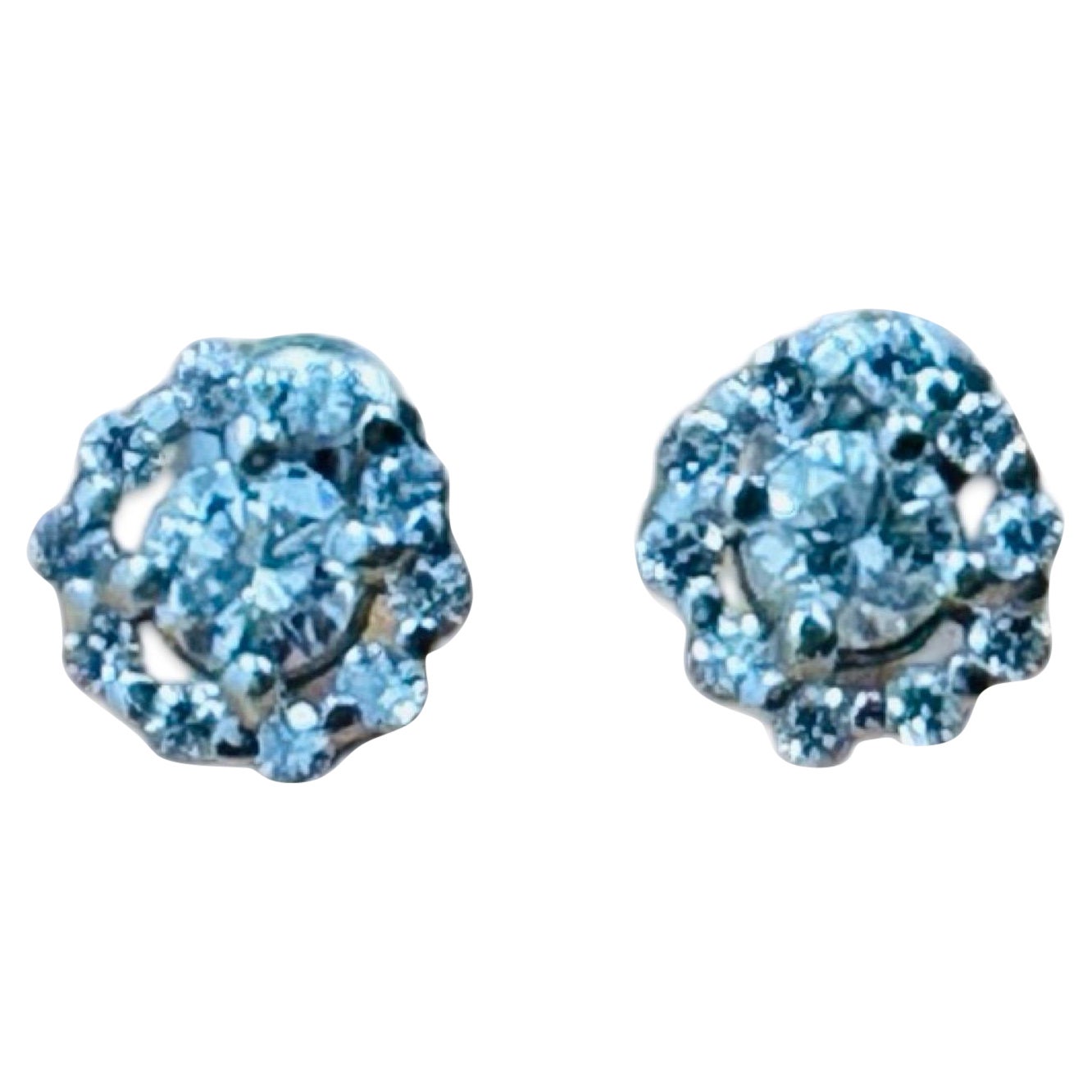Pendientes vintage con aureola de diamantes talla redonda de 1,00 quilates y oro blanco de 14k