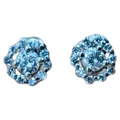 Vintage By 1,00 Carat Round-Cut Diamonds Halo Stud Earrings Oro Bianco 14k