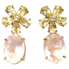 Boucles d'oreilles Bochic Orient en or et argent 18 carats, citrine jaune et quartz rose