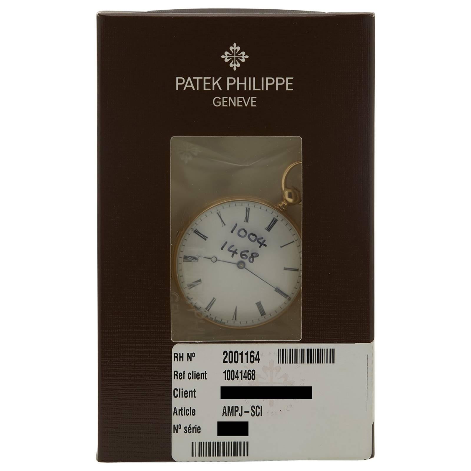  Patek Philippe Yellow Gold Mechanical Wind Pocket Watch with Guilloched Back
