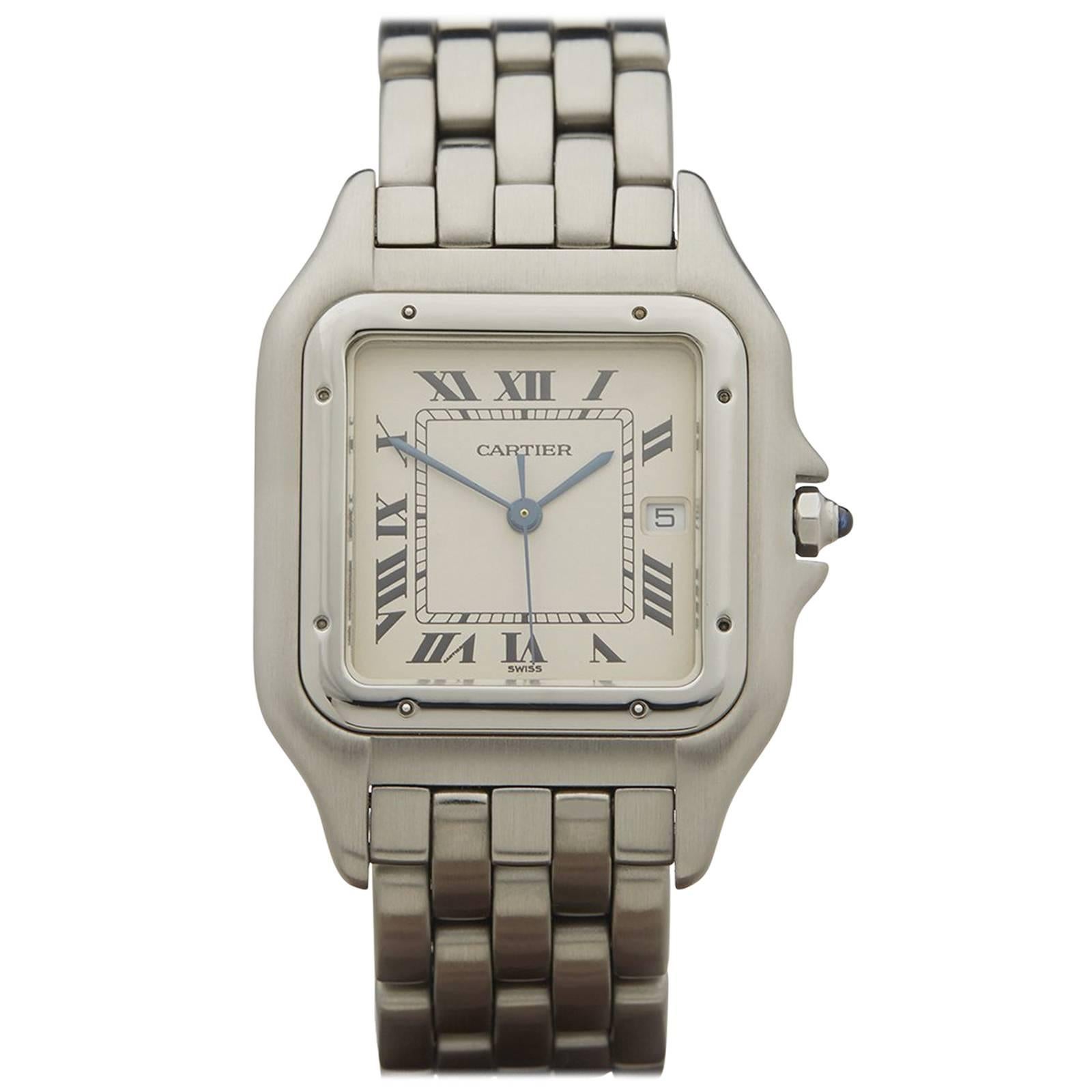  Cartier Stainless Steel White Dial Quartz Wristwatch 1300 2000s