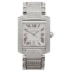 Cartier Ladies White Gold Pavé Diamonds Tank Francaise Quartz Wristwatch