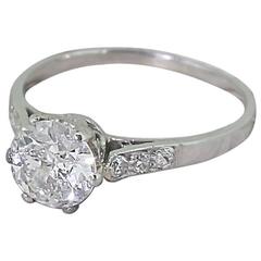 Art Deco 1.02 Carat Old Cut Diamond Platinum Engagement Ring