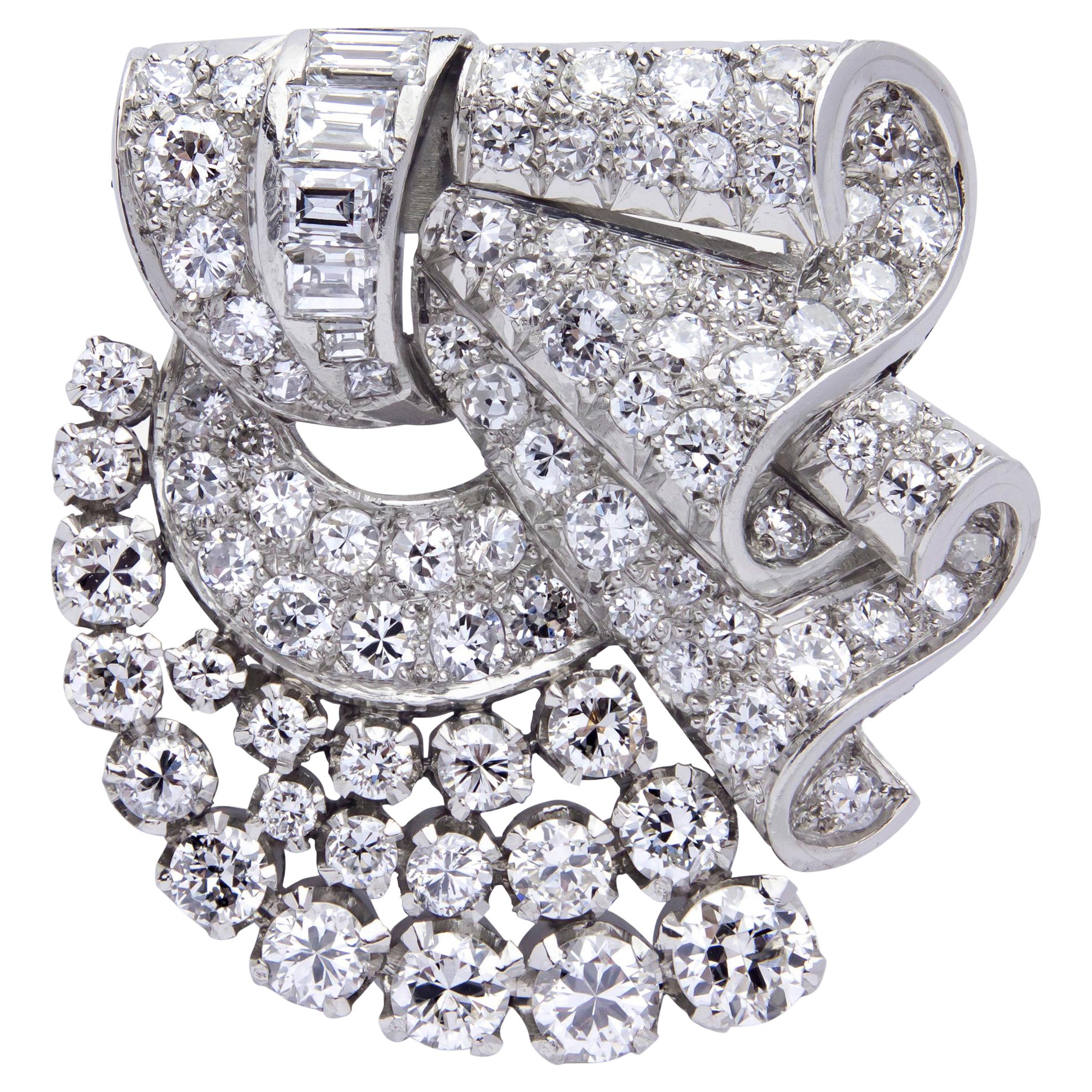 French Art Deco Platinum & Diamond Clip Brooch