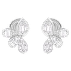 Pendientes finos de diamantes redondos baguette SI/H naturales de 0,43 quilates y oro blanco de 14 quilates