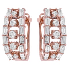 Natürliche 0,67 Karat SI/H Baguette-Diamant-Ohrringe mit Clipverschluss aus 14 Karat Roségold