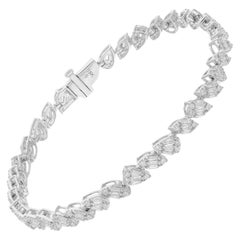 Bracelet véritable en or blanc 14 carats avec diamants ronds baguettes SI/H 2,60 carats