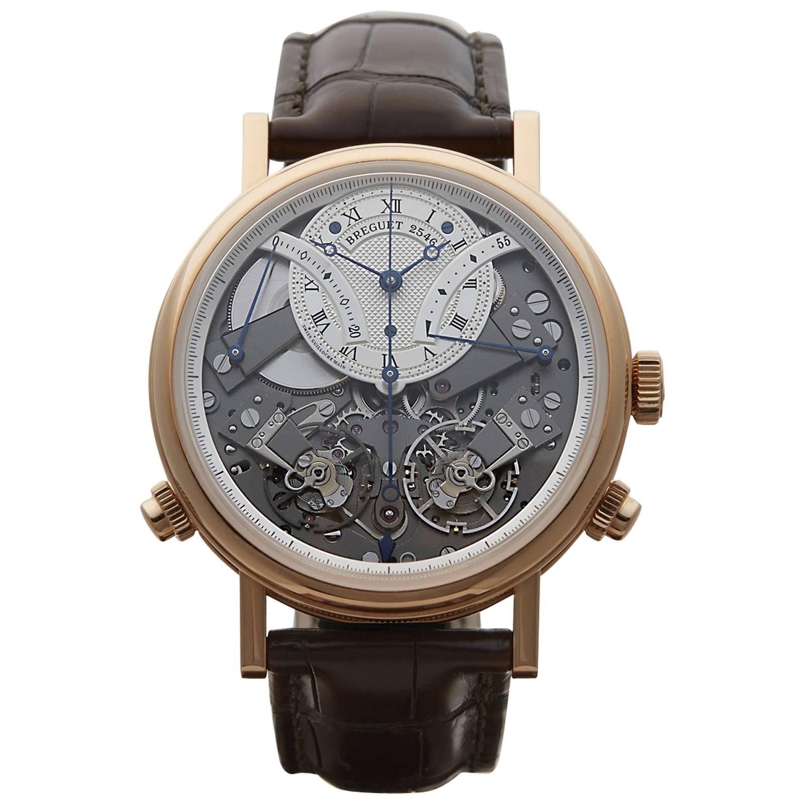  Breguet Rose Gold Skeleton Dial Tradition Mechanical Wind Wristwatch