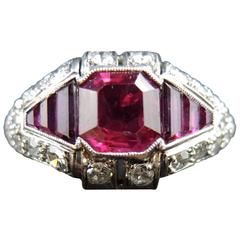 Ruby And Diamond French Art Deco Engagment Ring