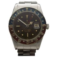 Used Rolex Stainless Steel GMT-Master Bakelite Pepsi Tropical Dial Wristwatch