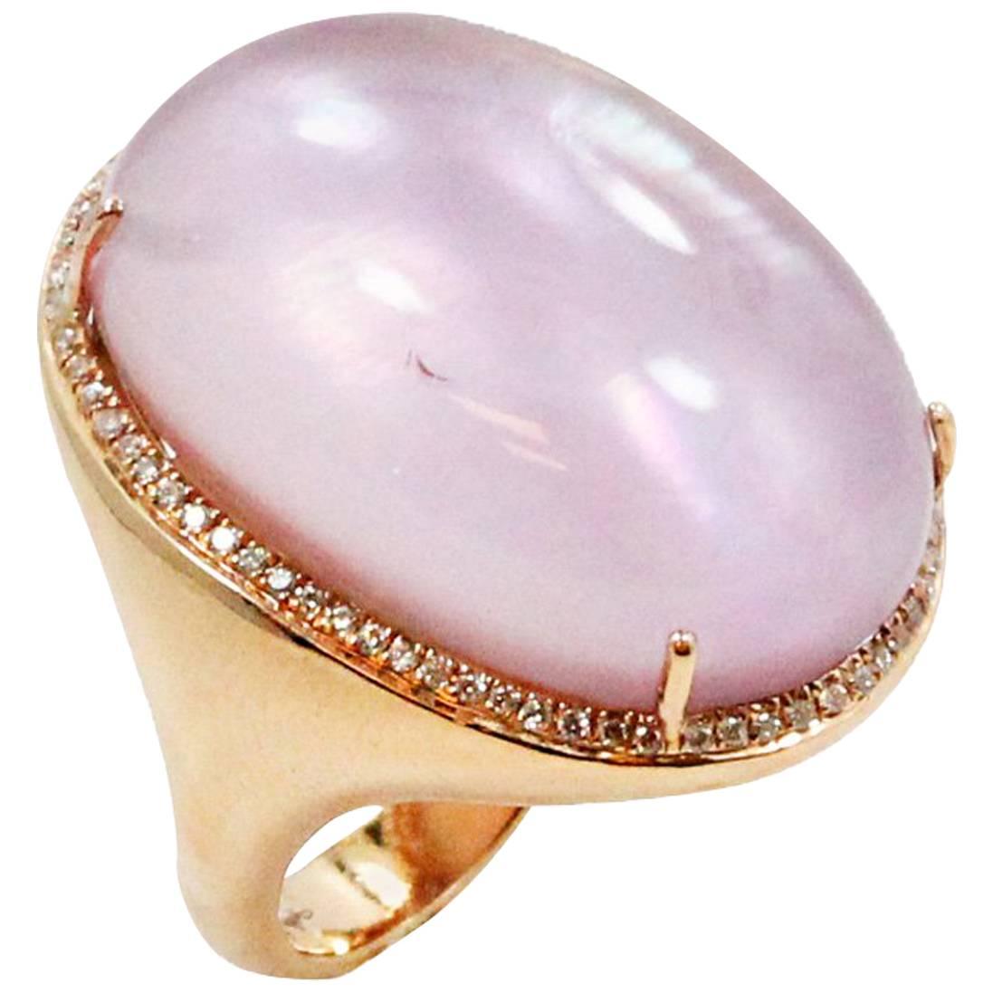 Diamond Oval Amethyst Rose Gold  Ring  For Sale