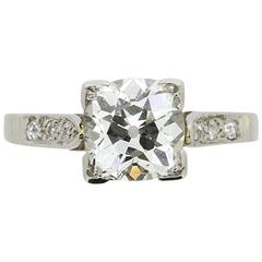 Edwardian EDR Certified 1.66 Carat Old Cushion Cut Diamond Ring, c.1910s