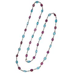 Laura Munder Pink Tourmaline Blue Topaz Chain White Gold Necklace 7
