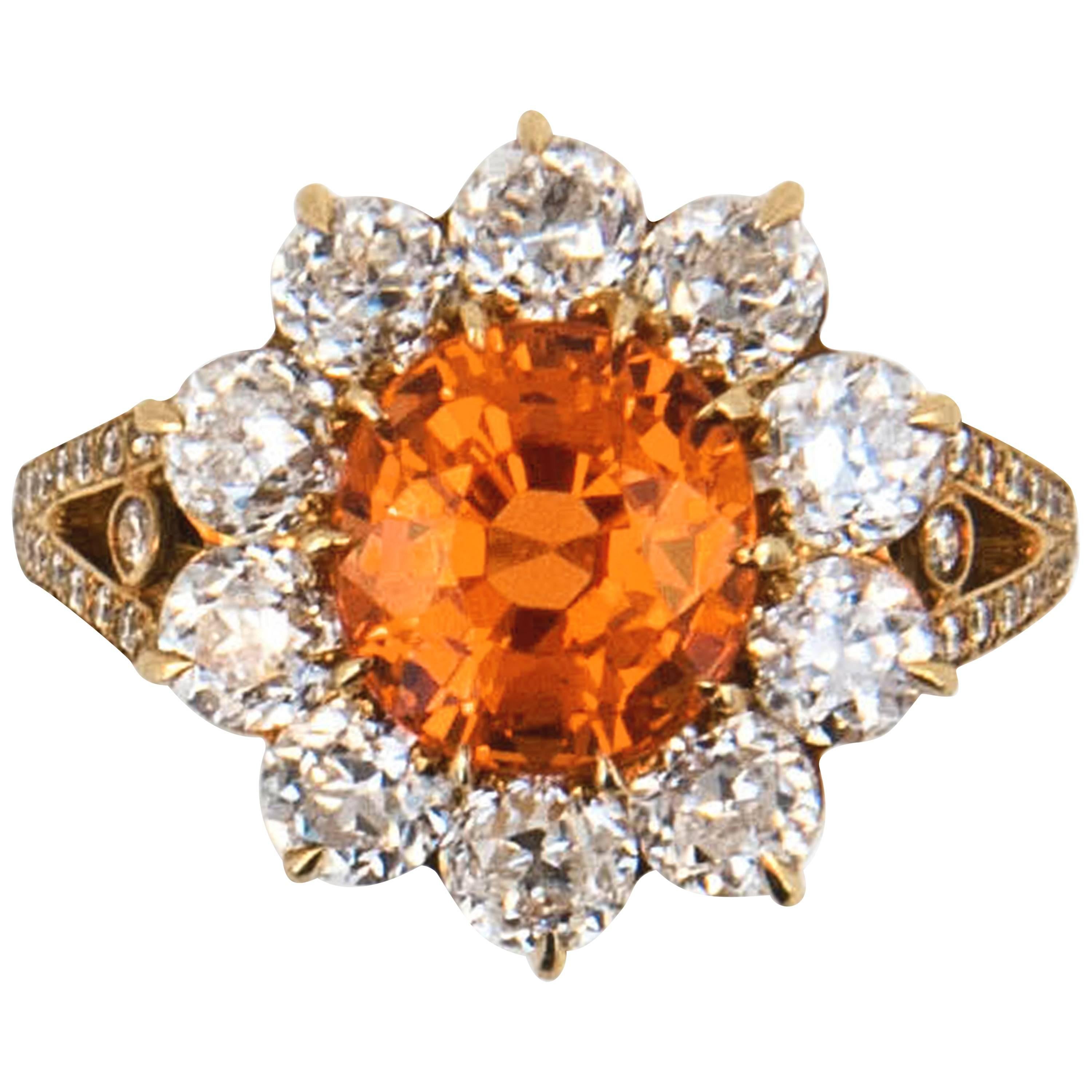 Laura Munder Mandarin Garnet Mine Cut Diamond Gold Ring