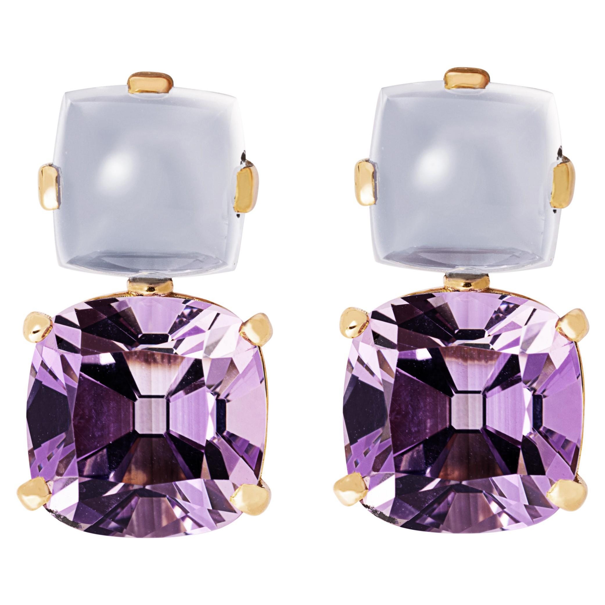 Pendientes Alex Jona Amatista Calcedonia Oro Amarillo 18 Kilates
