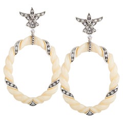 Miriam Salat Sterling Silver and Ivory Color Resin Earrings Set with White Topaz