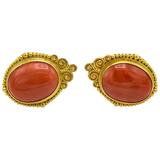 Natural Coral Gold Stud Earrings