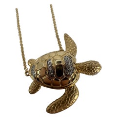 Diamond turtle movable large size turtle 14Kt gold