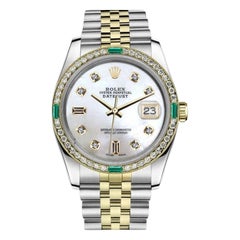 Rolex Señoras Datejust Vintage Bisel Diamante Dos Tonos Blanco MOP Reloj