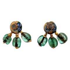 Antique Cabochon Emerald and Enamel Earrings