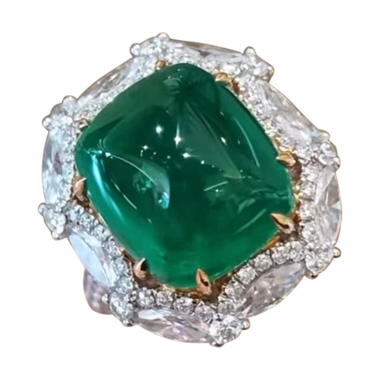 AIG Certified 10.00 Carat Zambian Emerald 3.00 Ct Diamonds 18K Gold Ring